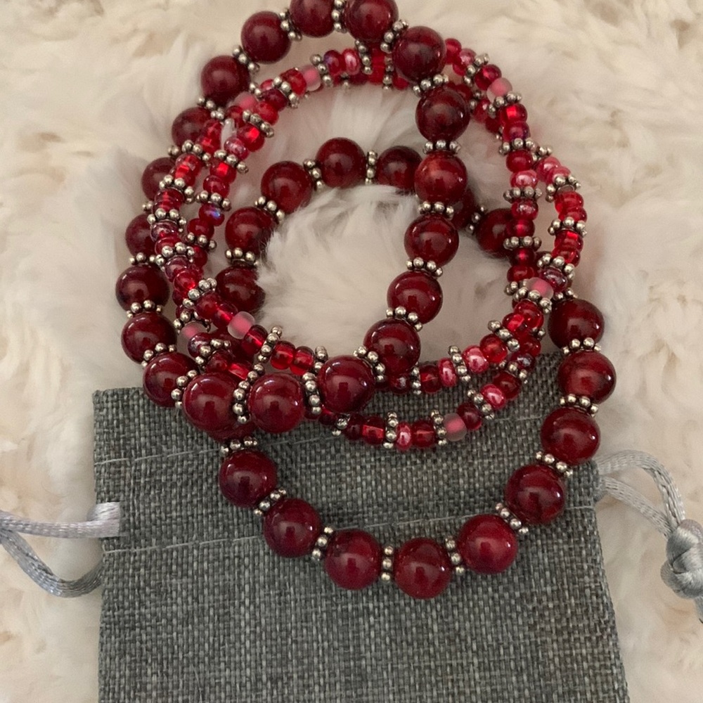 Ruby Red - 4 Strand Stackable Beaded Bracelet - image 1